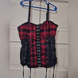 Royal Bones Red and Black Plaid Top